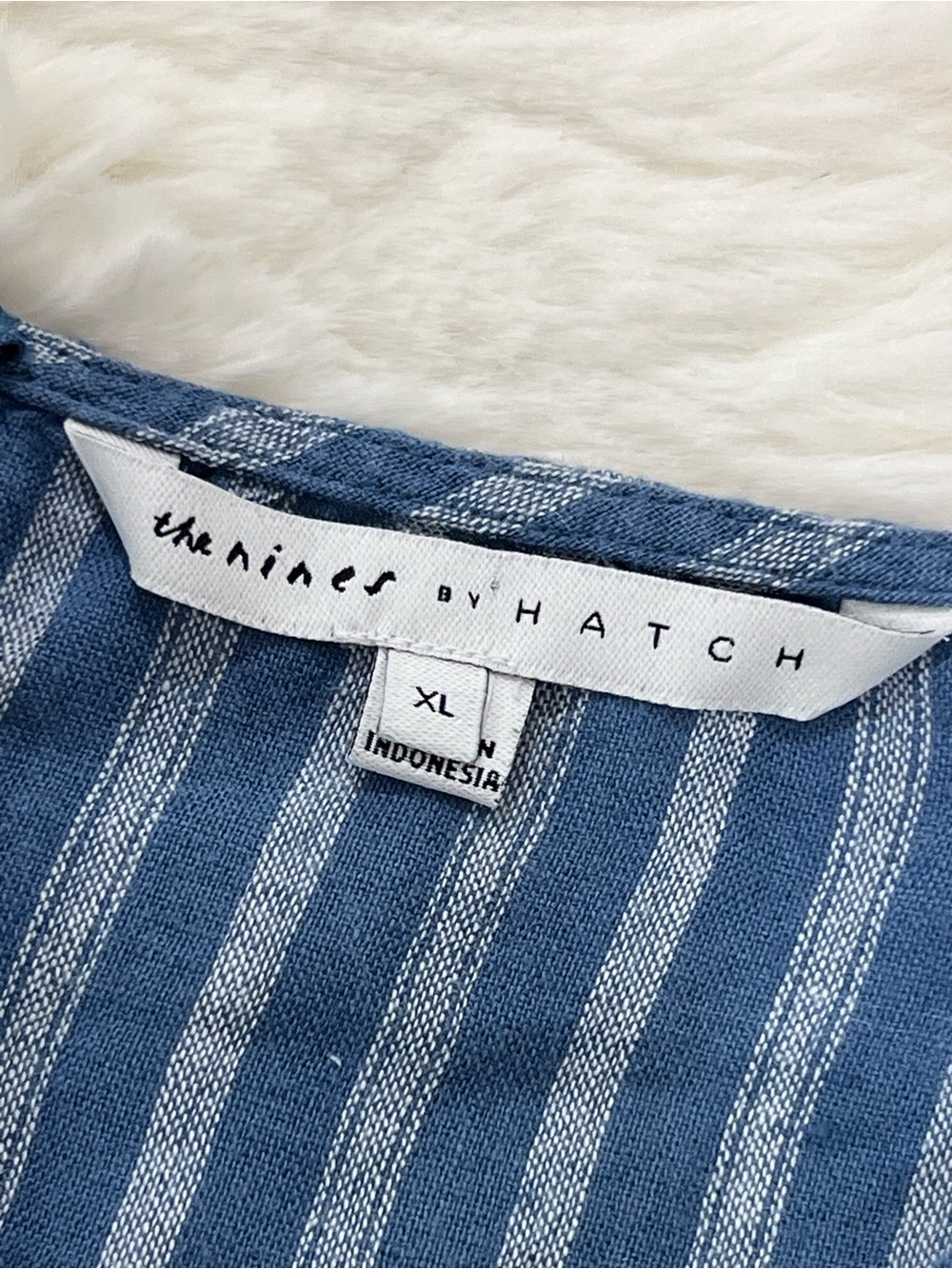 The Nines by HATCH Blue & White Vertical Stripe Jumpsuit - Picture 4 of 5